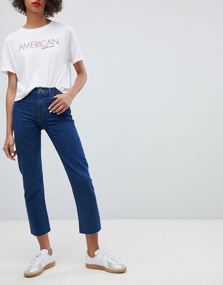 Calvin Klein Jeans - Jeans met hoge taille, rechte pijpen en onafgewerkte zoom-Blauw