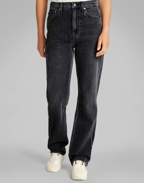 Calvin Klein Jeans - Jeans met rechte pijpen en hoge taille in zwart met wassing - view 1