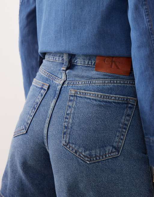 Calvin Klein Jeans – Jeans-Shorts in verwaschenem Mittelblau mit A-Linien-Schnitt und hohem Bund , 2 von 5