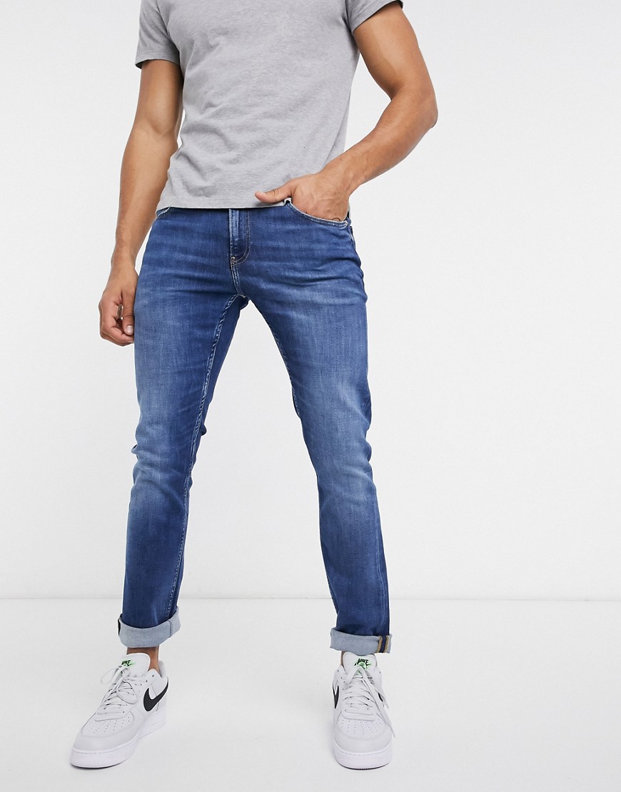 calvin klein jeans - jeans slim lavaggio medio-blu