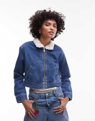 Calvin Klein Jeans - Jeansjacke mit Teddyfell-Kragen, Reißverschluss und mittlerer Waschung-Blau