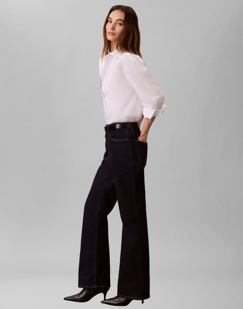 Calvin Klein Jeans jeansy bootcut z wysokim stanem w ciemnoniebieskim odcieniu - view 1