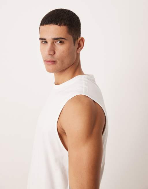 Calvin Klein Jeans jersey badge muscle singlet in white, 4 of 5