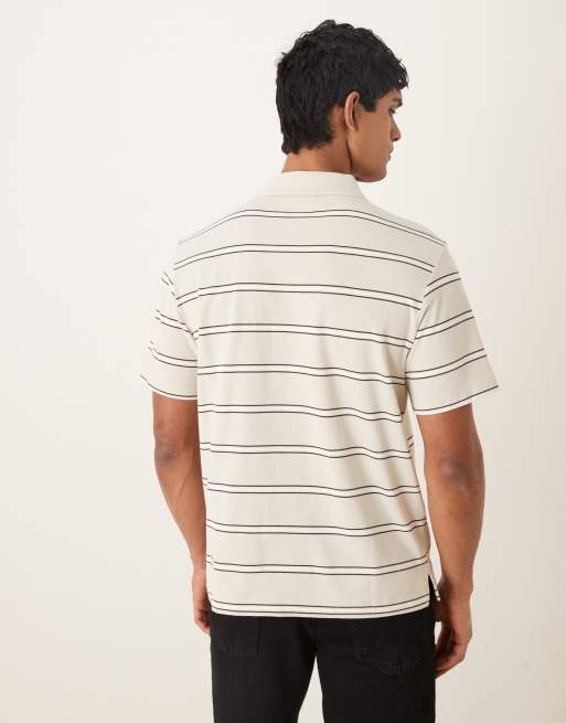 Calvin Klein Jeans jersey polo shirt in cream stripe, 3 of 5