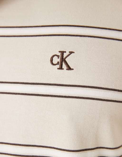 Calvin Klein Jeans jersey polo shirt in cream stripe, 5 of 5