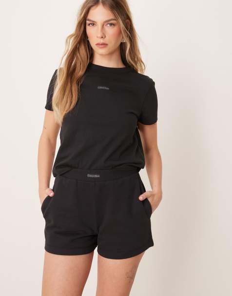 Calvin Klein Jeans - Jersey short met mini logo in zwart - view 1