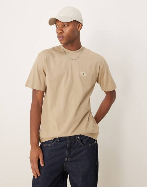 Calvin Klein Jeans woven patch logo t-shirt in stone
