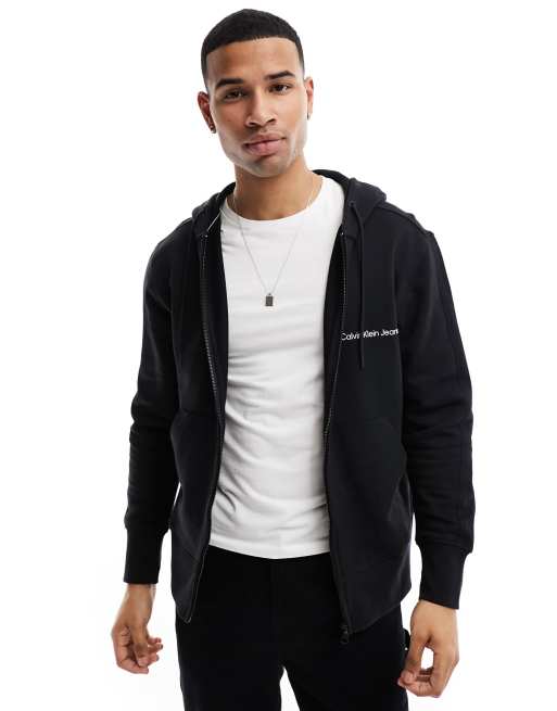 Calvin Klein Jeans – Kapuzenjacke aus Baumwollfrottee in Ck-Schwarz