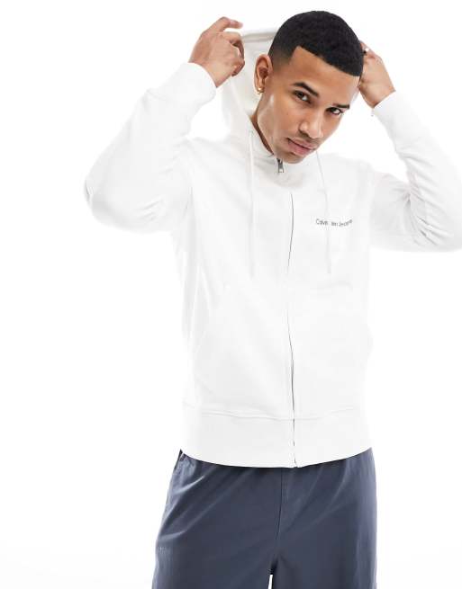 Calvin Klein Jeans – Kapuzenjacke aus Baumwollfrottee in strahlendem Weiß