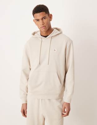 Jeans - Kapuzenpullover aus Frottee in Cremeweiß mit Aufnäher Weiß 48