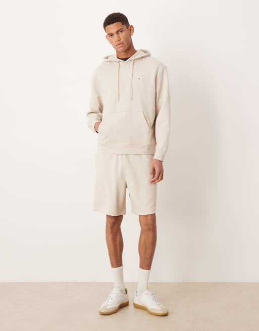 Calvin Klein Jeans – Kapuzenpullover aus Frottee in Cremeweiß mit Aufnäher, 2 von 5