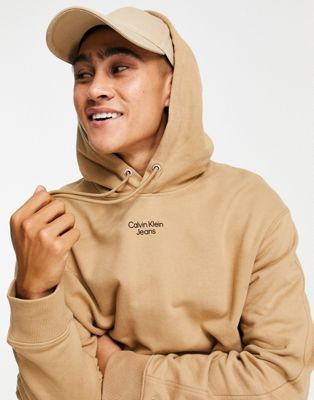 Calvin Klein Jeans stacked logo hoodie in camel - ASOS Price Checker