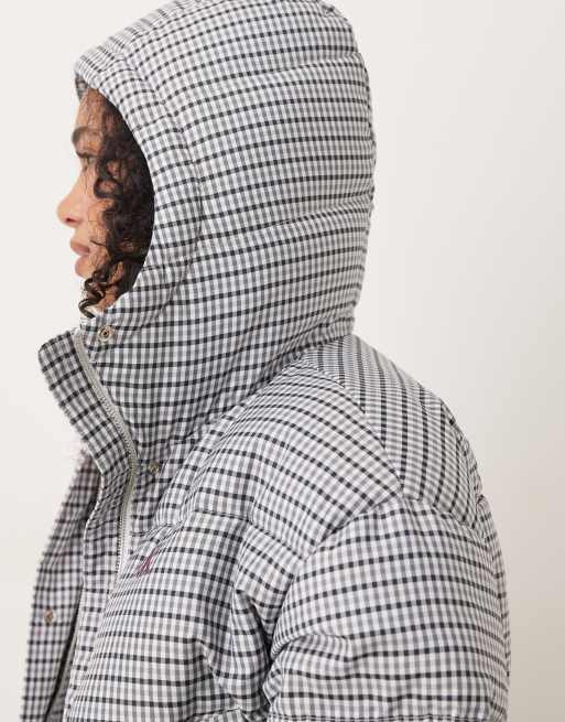 Calvin Klein Jeans – Kastige, karierte Daunen-Pufferjacke in Grau mit Kapuze, 4 von 4