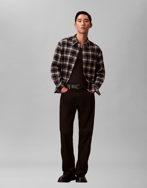 Calvin Klein Jeans – Kastiges Hemd in Schwarz und Beige kariert, 2 von 3