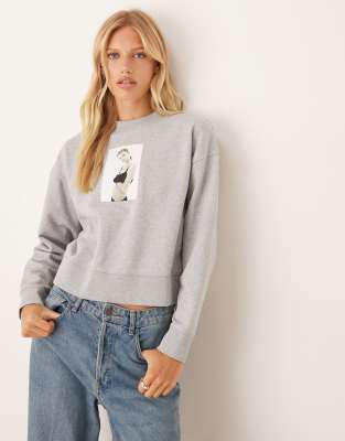 Calvin Klein Jeans Est.1978 Kate Moss Print Boxy Sweatshirt In Gray