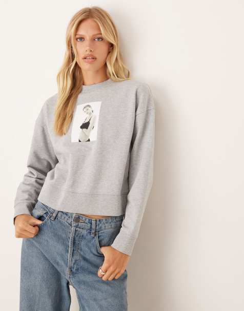Calvin Klein Jeans Kate Moss print boxy sweatshirt in grey - view 1