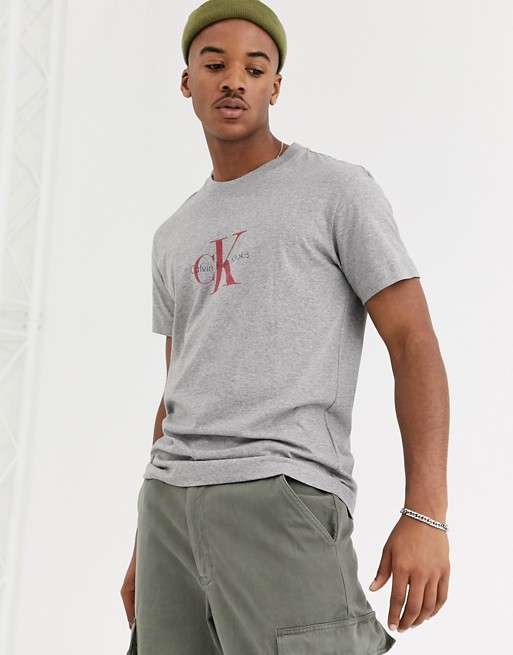 Calvin Klein Jeans Khakis capsule chest logo t-shirt in grey marl