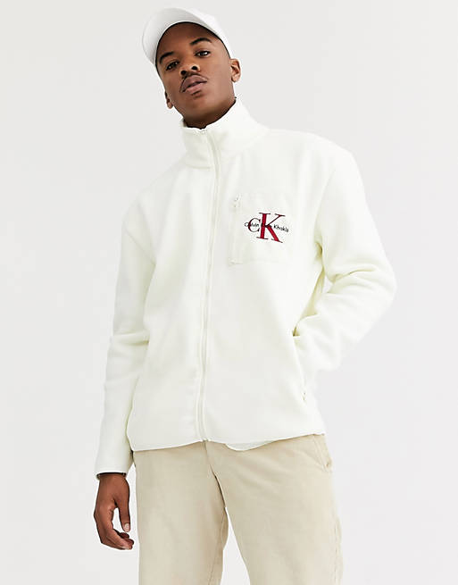 Calvin Klein Jeans Khakis capsule fleece jacket in cream | ASOS
