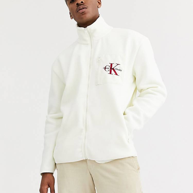 Calvin Klein Jeans Khakis capsule fleece jacket in cream | ASOS