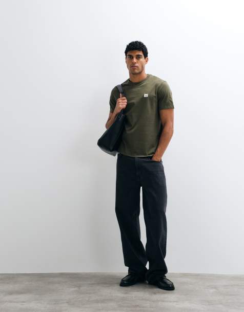 Calvin Klein Jeans klassisk T-shirt med vævet label i khaki - view 1