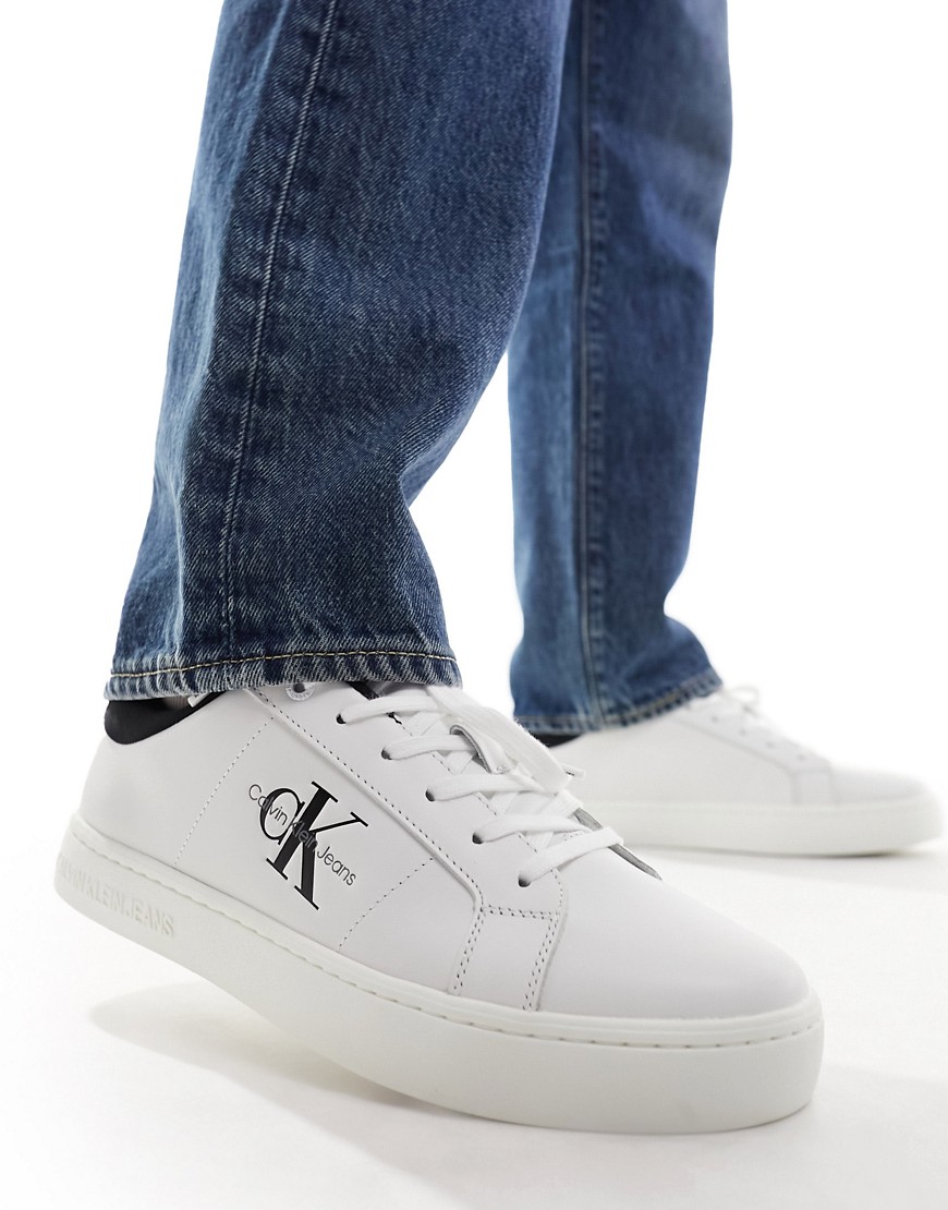 calvin klein jeans - klassiske og hvide lædersneakers med lav kant og skålformet'sål