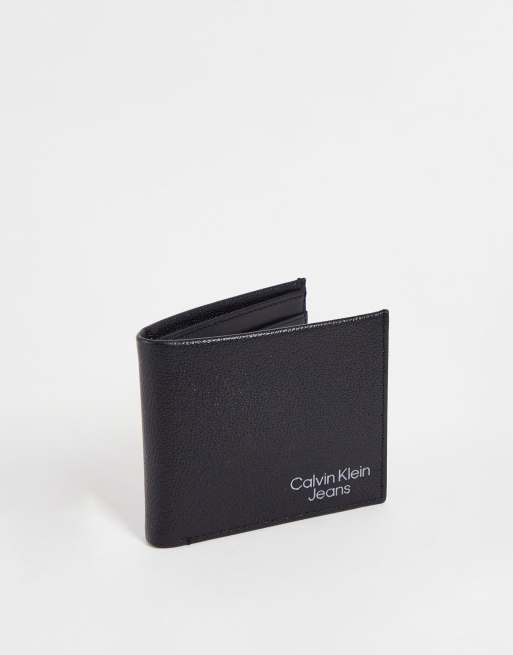 Calvin Klein Jeans – Klein strukturierte, faltbare Brieftasche in Schwarz