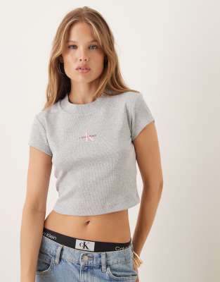 Calvin Klein Jeans - Knapp geschnittenes T-Shirt in Grau mit Monogramm-Logo
