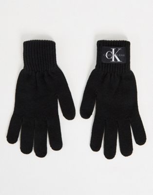 Calvin Klein Jeans knitted monogram logo gloves in black