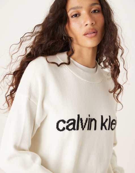 Calvin Klein Jeans logo knit jumper in cream