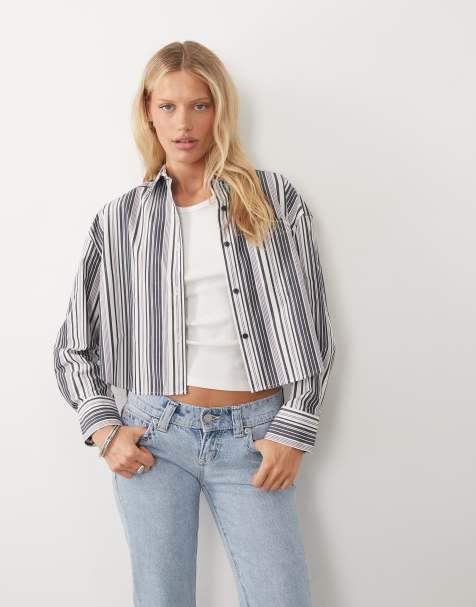 Calvin Klein Jeans krótka koszula z popeliny bawełnianej w niebiesko-białe paski - view 1