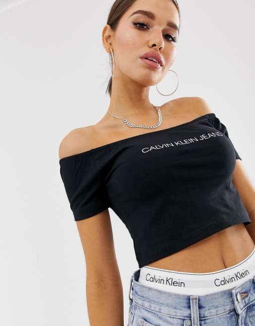 Calvin Klein Jeans - Krótki top typu bardot z logo