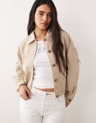 Jeans - Kurze gewebte Tagesjacke aus Nylon in Beige mit Kragen-Neutral Neutral M