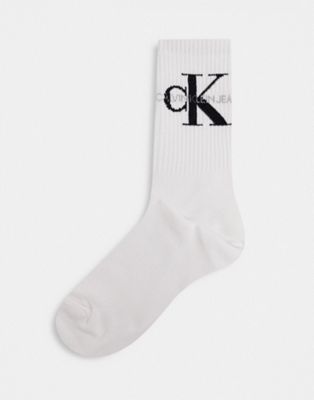 Calvin Klein Jeans – Kurze Socken mit Logo in Weiß