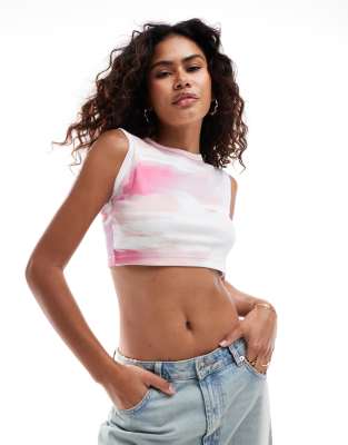 Calvin Klein Jeans - Kurzes Trägershirt mit mehrfarbigem Aufdruck-Rosa