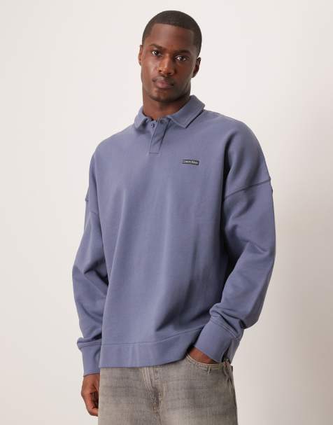 Calvin Klein Jeans label logo rugby shirt in steel blue