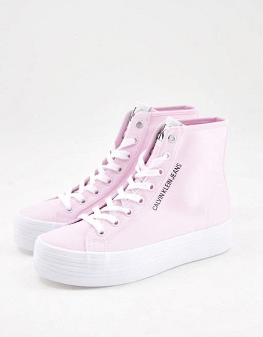 Calvin Klein Jeans lace up high top trainers in pink