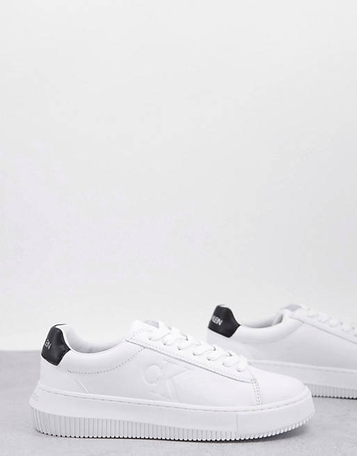 Calvin Klein Jeans lace up leather trainer in white