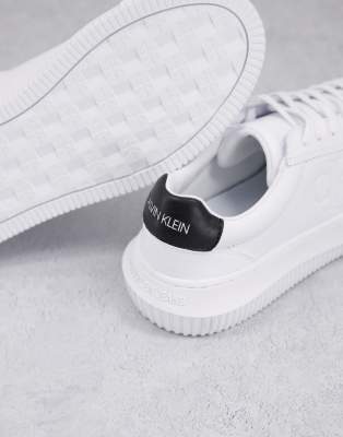 calvin klein jeans lace up leather trainer in white