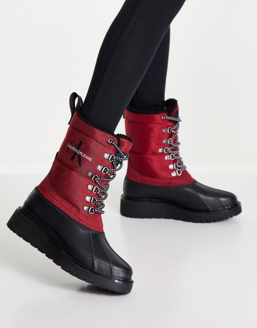 Red lace up rain boots new arrivals