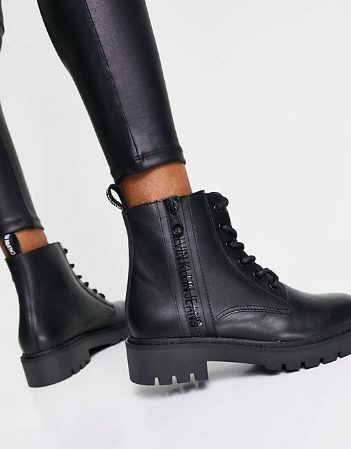 Calvin Klein Jeans lace up zip boots in black | ASOS