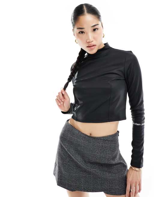 Calvin Klein Jeans – Langärmliges, beschichtetes Oberteil in Schwarz