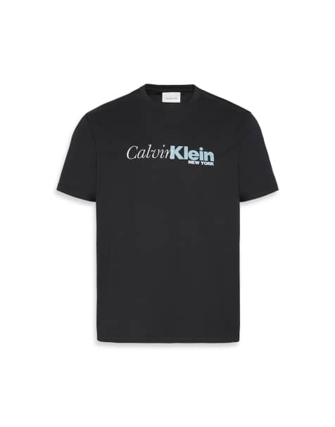 Calvin Klein Jeans large center logo T-shirt in black - view 1