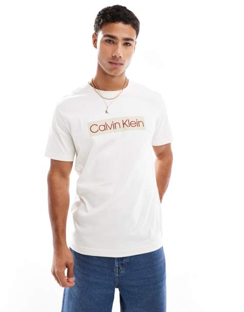 Calvin Klein Jeans large label t-shirt in white - view 1