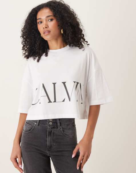 Calvin Klein Jeans large logo oversized t-shirt in white - view 1