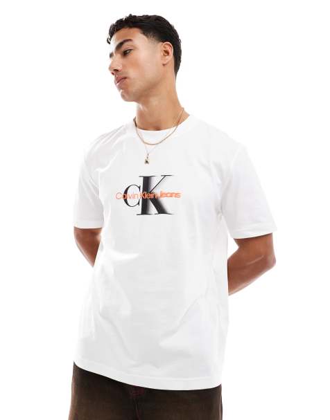 Calvin Klein Jeans large logo t-shirt in white and red - view 1