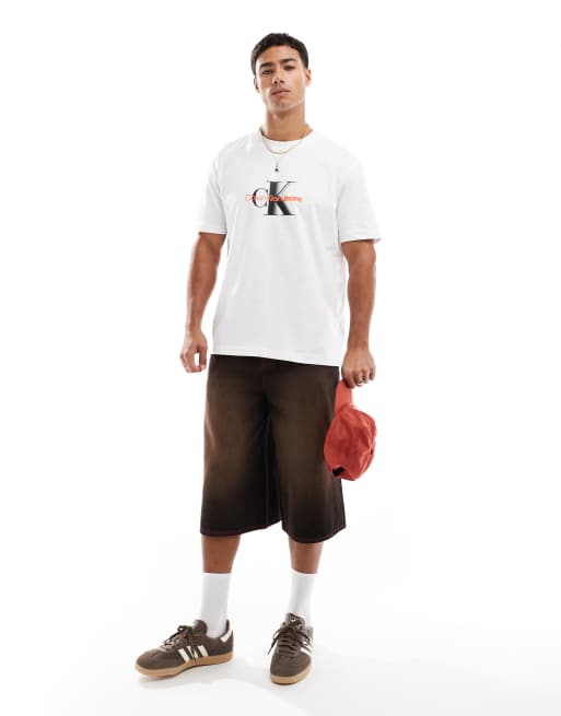 Calvin Klein Jeans large logo t-shirt in white and red, 3 of 4