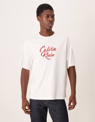 Calvin Klein Jeans Est.1978 Large Script Graphic T-shirt In White