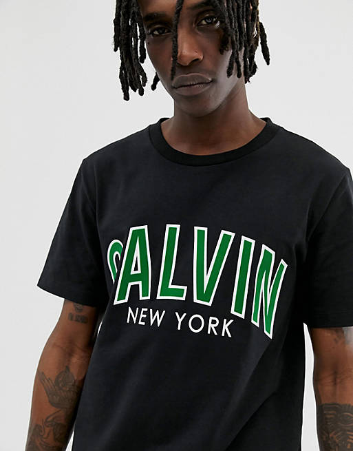 Calvin Klein Jeans large varsity logo t-shirt in black | ASOS