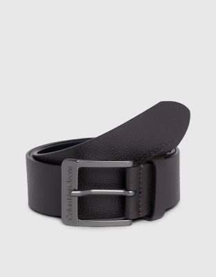 Calvin Klein Jeans Leather Belt in Bitter Brown/Gunmetal