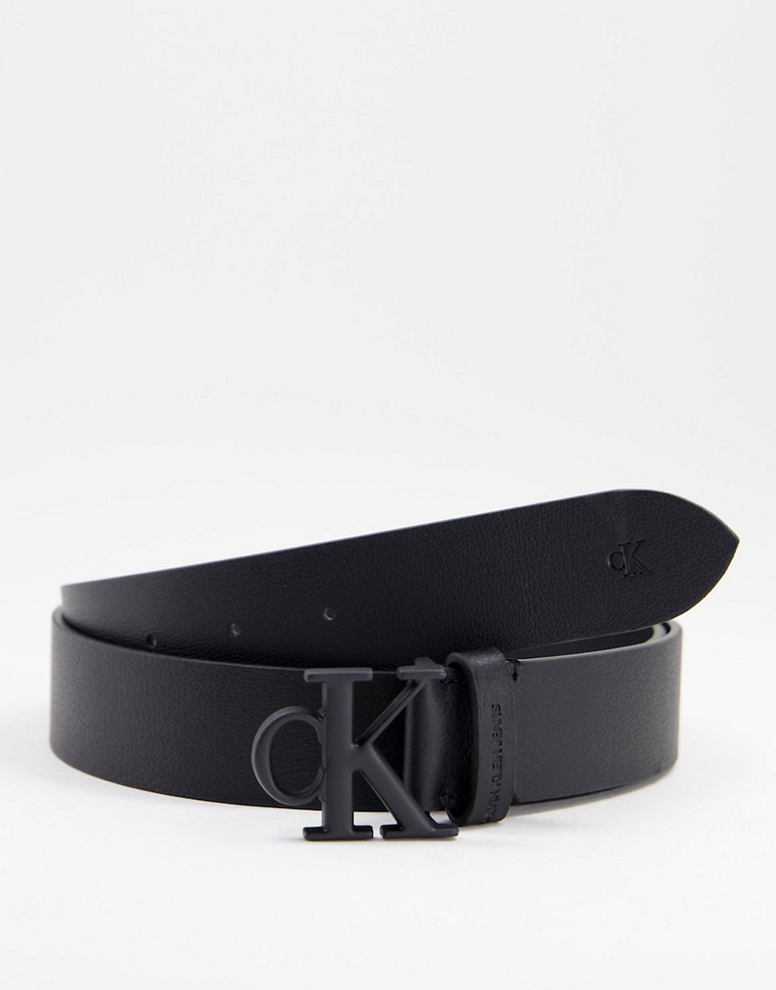 Calvin Klein Jeans leather belt with large logo in black